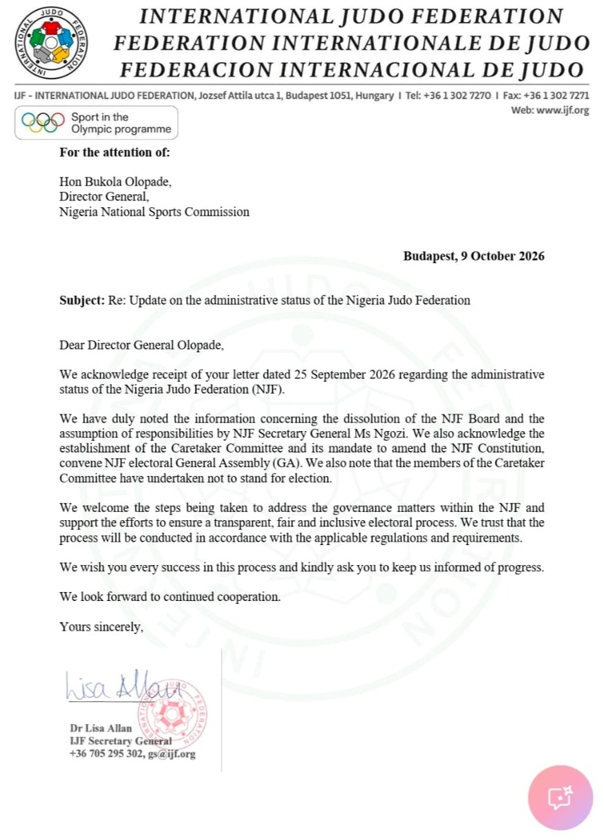IJF BACKS NSC STEPS TO RESOLVE NIGERIA JUDO FEDERATION GOVERNANCE CRISIS