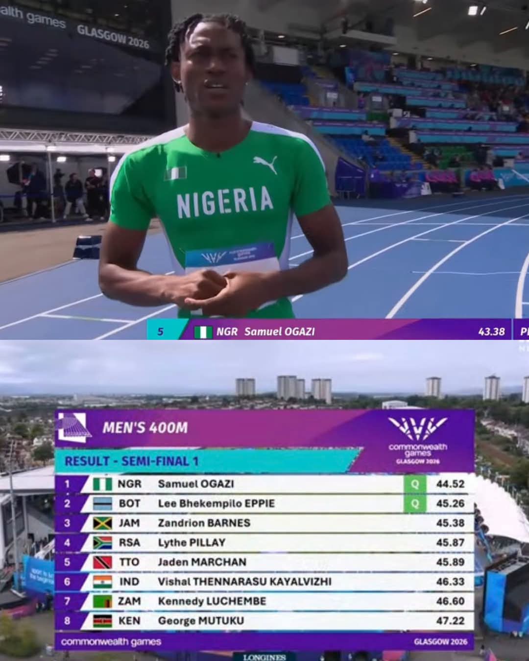 Cover image for COMMONWEALTH GAMES: Samuel Ogazi Smashes Men's 400m Semi-final Record, Storms Into Final