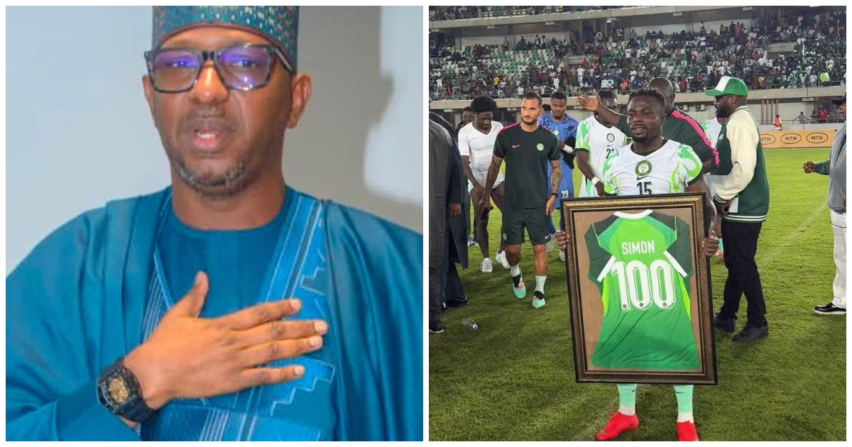 DIKKO CONGRATULATES MOSES SIMON ON 100TH SUPER EAGLES CAP