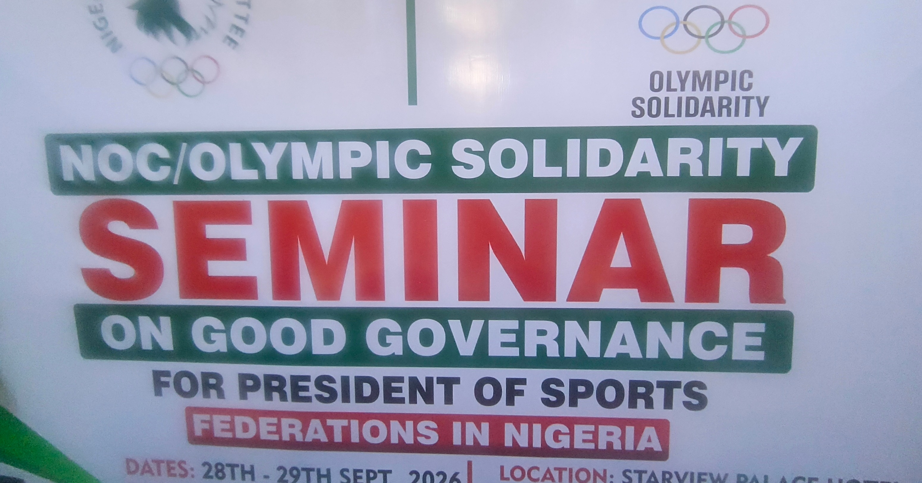 NOC/OLYMPIC SOLIDARITY SEMINAR SET TO PROMOTE GOOD GOVERNANCE IN NIGERIAN SPORTS